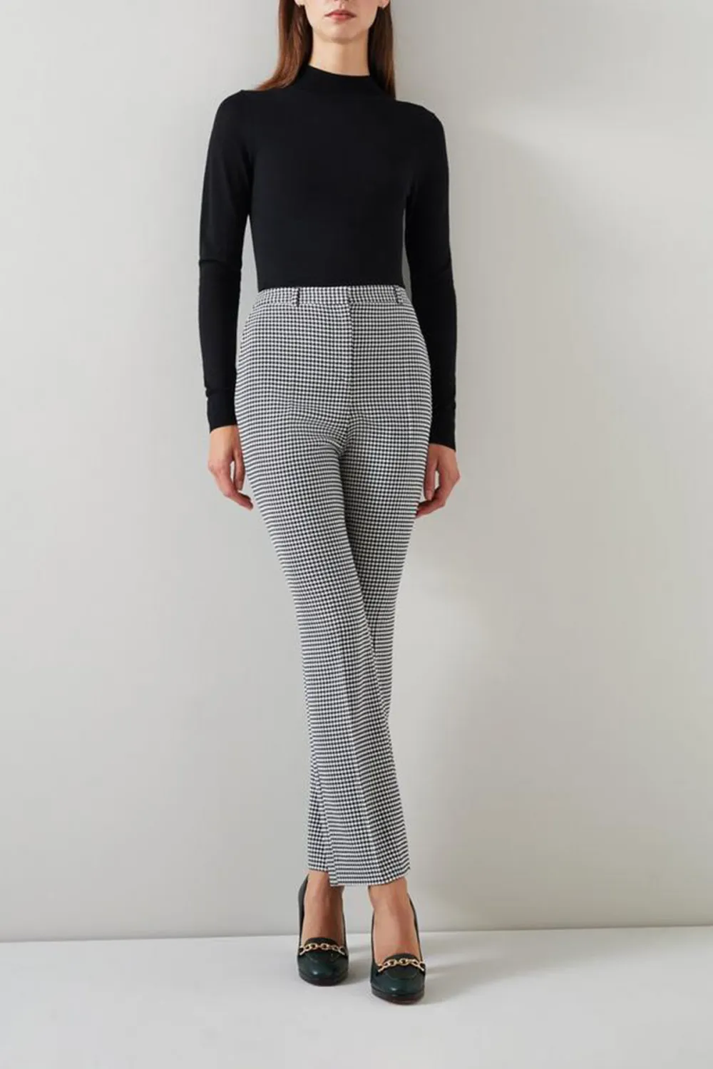Black Cream Checkered Straight Leg Trousers