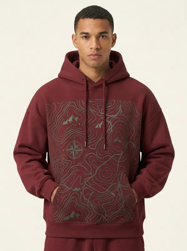Men's Ridge Hiking Explorer Topographic Compass Graphic Hoodie