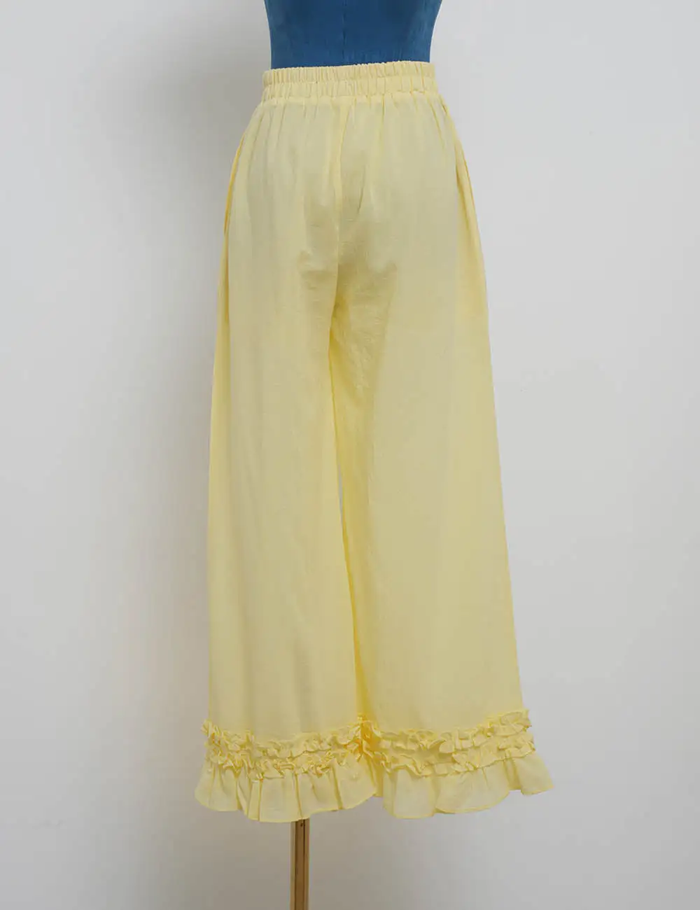 Casual Elastic Waist Ruffle Hem Wide Leg Pants