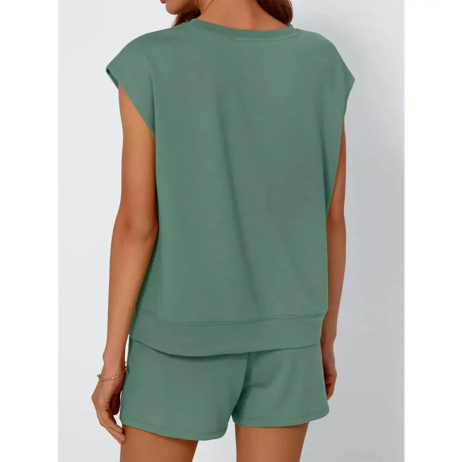 Round Neck Cap Sleeve Top and Shorts Set