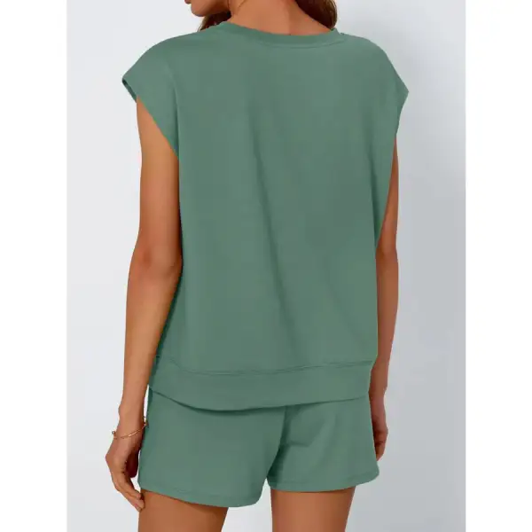 Round Neck Cap Sleeve Top and Shorts Set