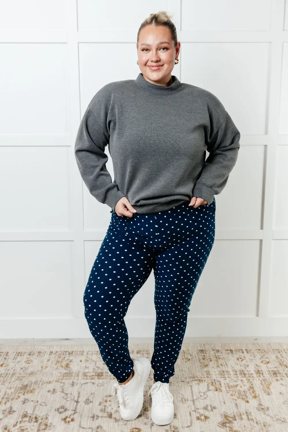 Knit Polka Dot Tapered Drawstring Jogger Pants