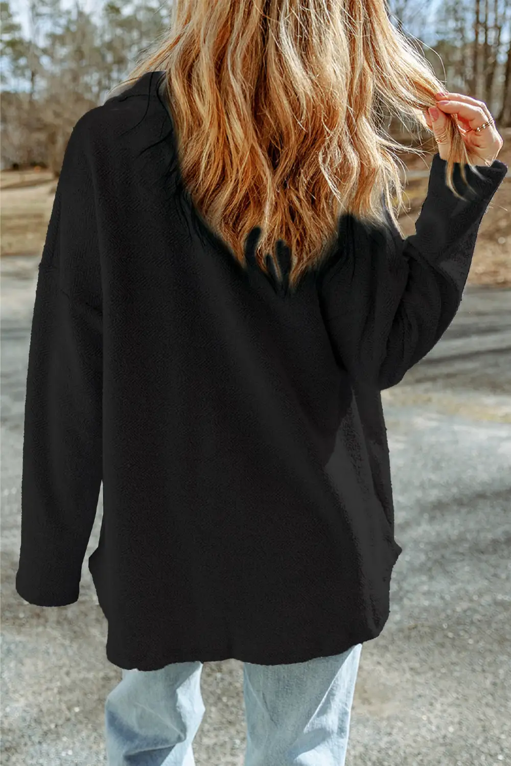 Sequined Rugby Flap Pockets Button Shirt Jacket