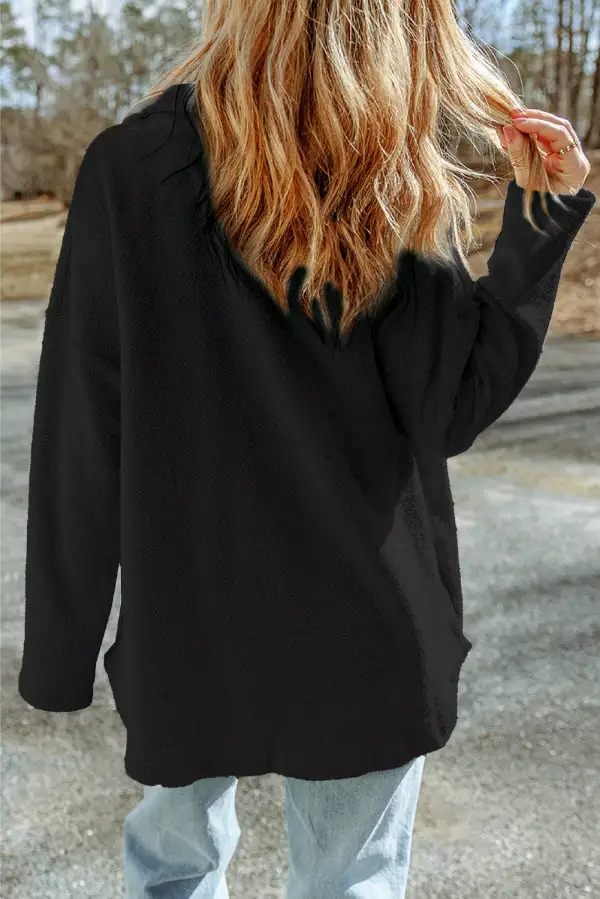 Sequined Rugby Flap Pockets Button Shirt Jacket