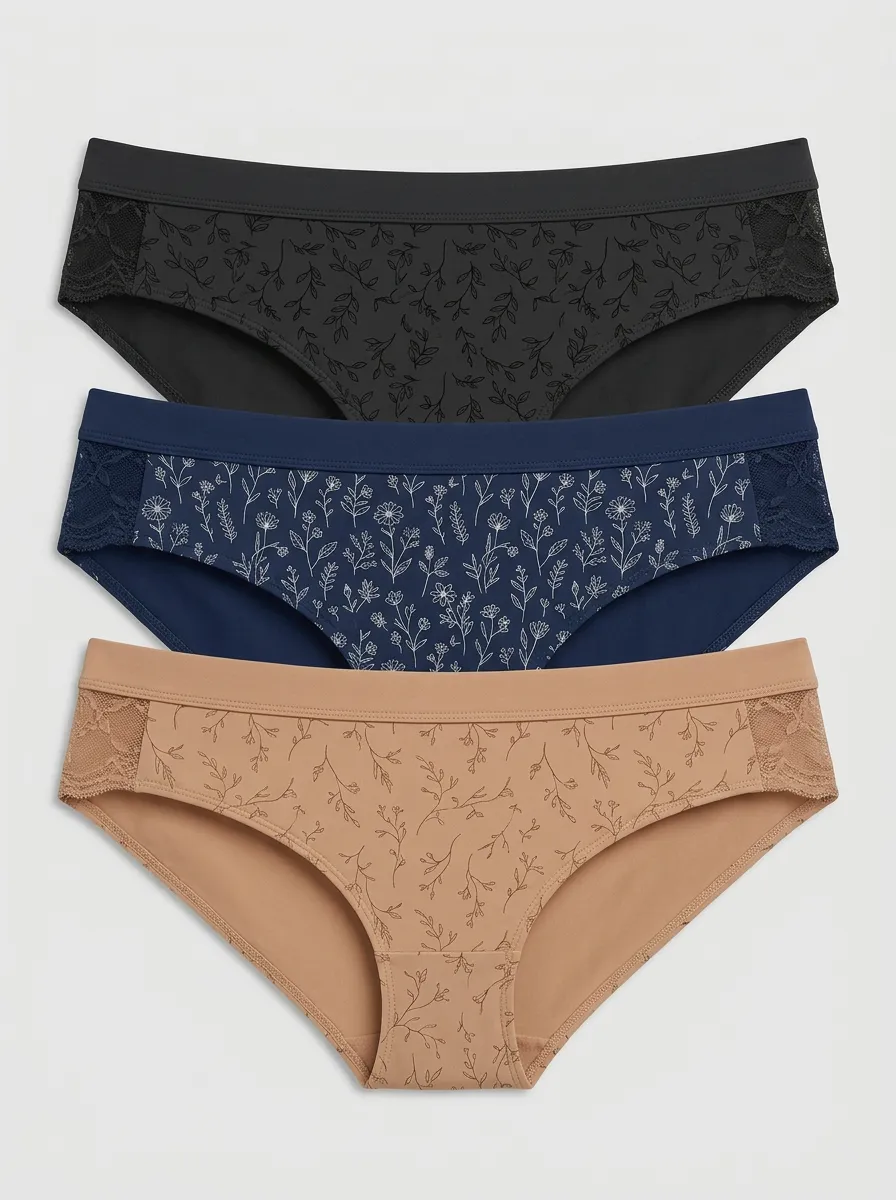 Lace-Trimmed Lace-Detail Floral Panty Set