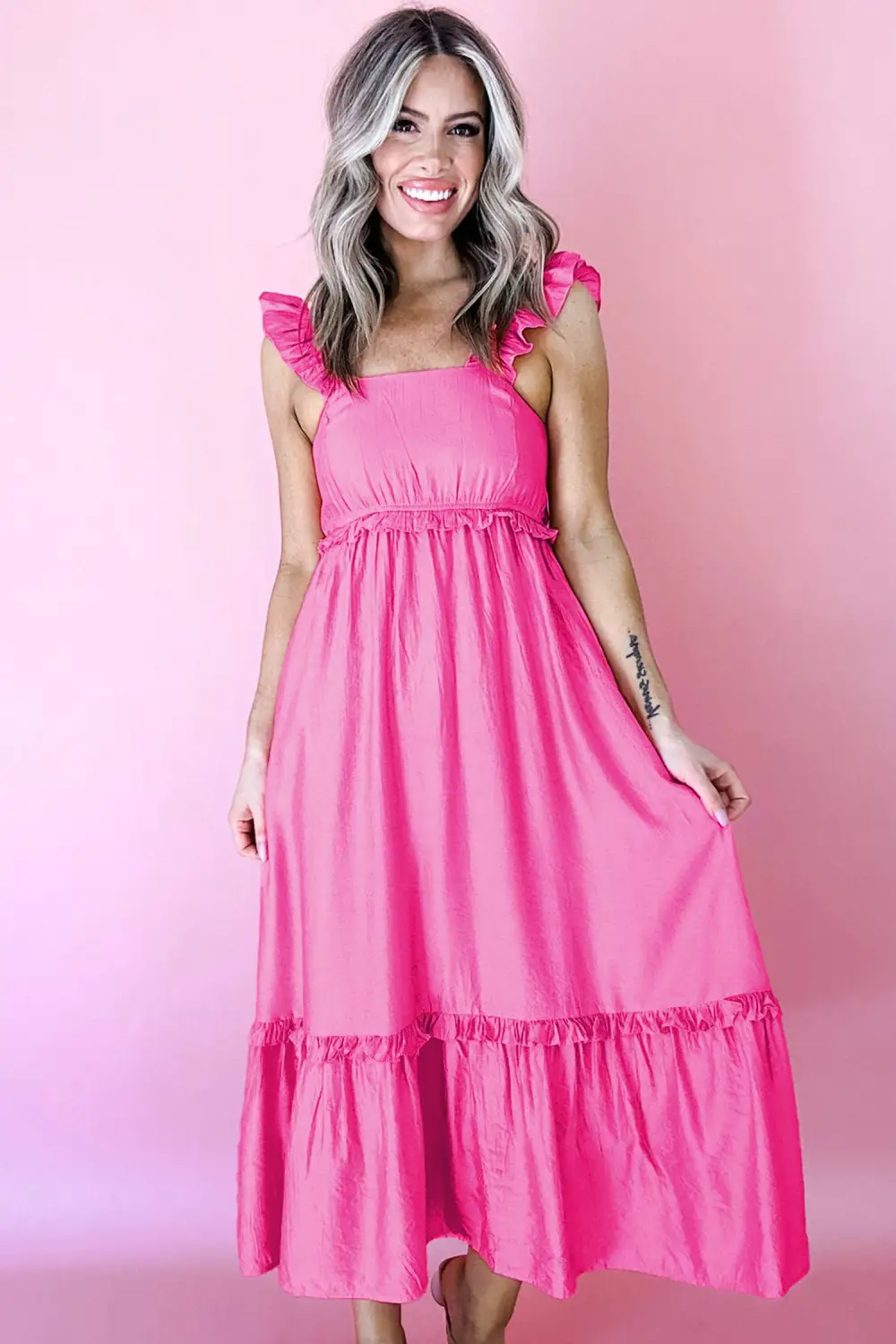 Clean Line Ruffle Sleeveless High Waist Maxi Dress