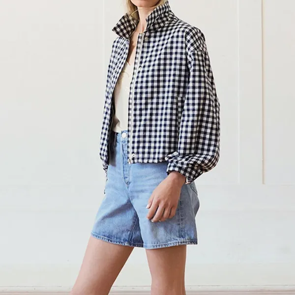 Gingham Zip Front Jacket