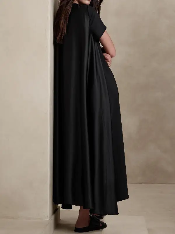 Pockets Sleeve Neck Maxi Dress