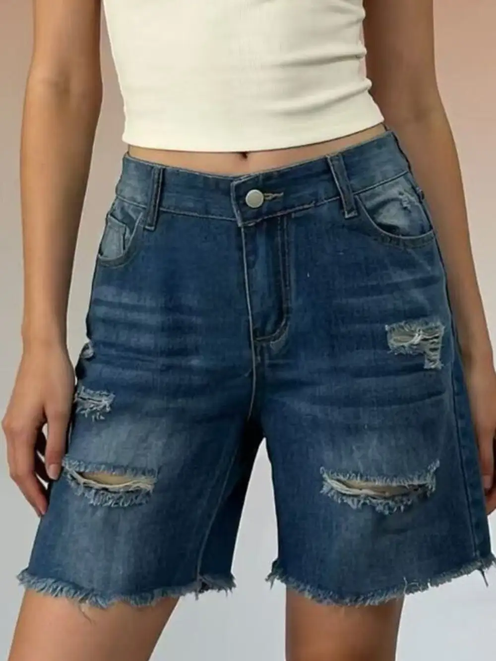 Full Size Ripped Frayed Hem Denim Shorts Plus Size