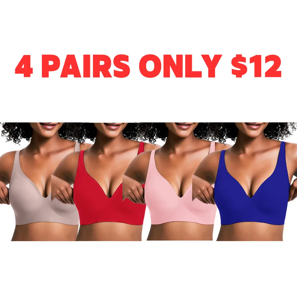 Women's Jelly Wireless Womens Comfortable Wireless Bras Push Up Bralettes Seamless Tshirts Bras Deep V Everyday Bras