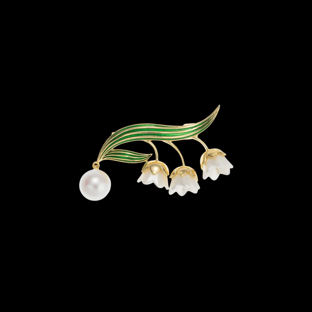 Enamel Lily Valley Brooch