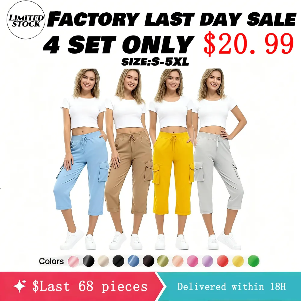 🔥Last day promotion🔥Women's Cargo Capris Lightweight Hiking Pants Shorts Cropped Cotton