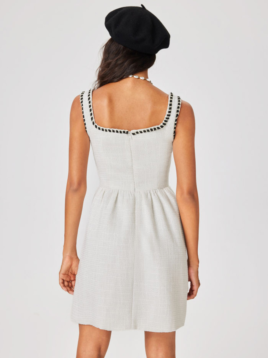 Tweed U-Neckline Solid Mini Dress