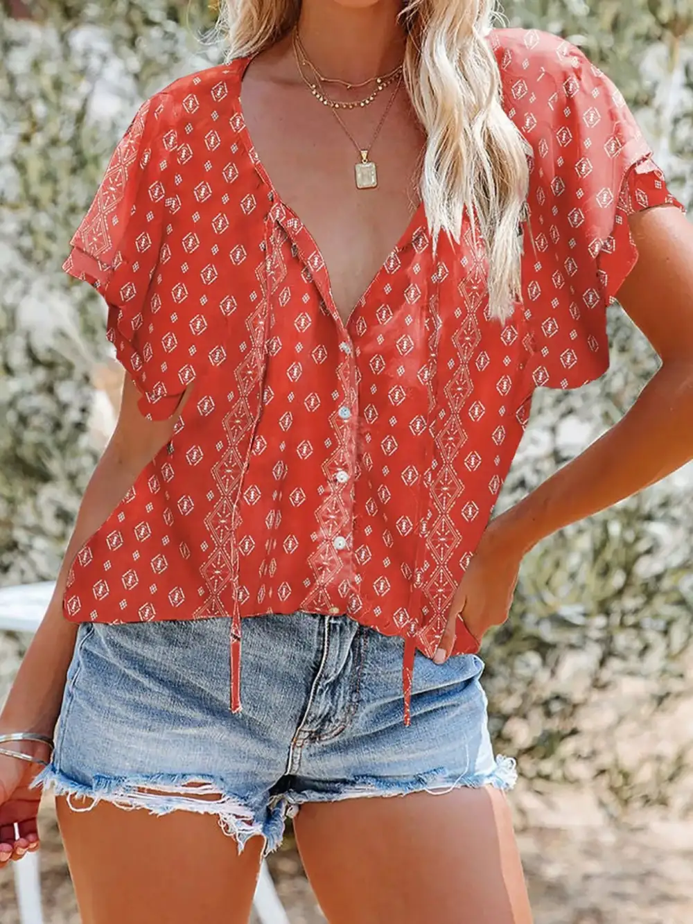 Floral Print V Neck Shirt Plus