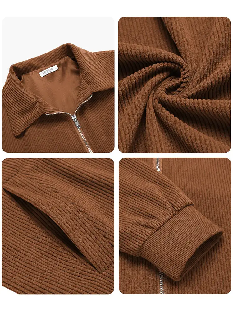 Casual Zip Up Corduroy Bomber Jacket