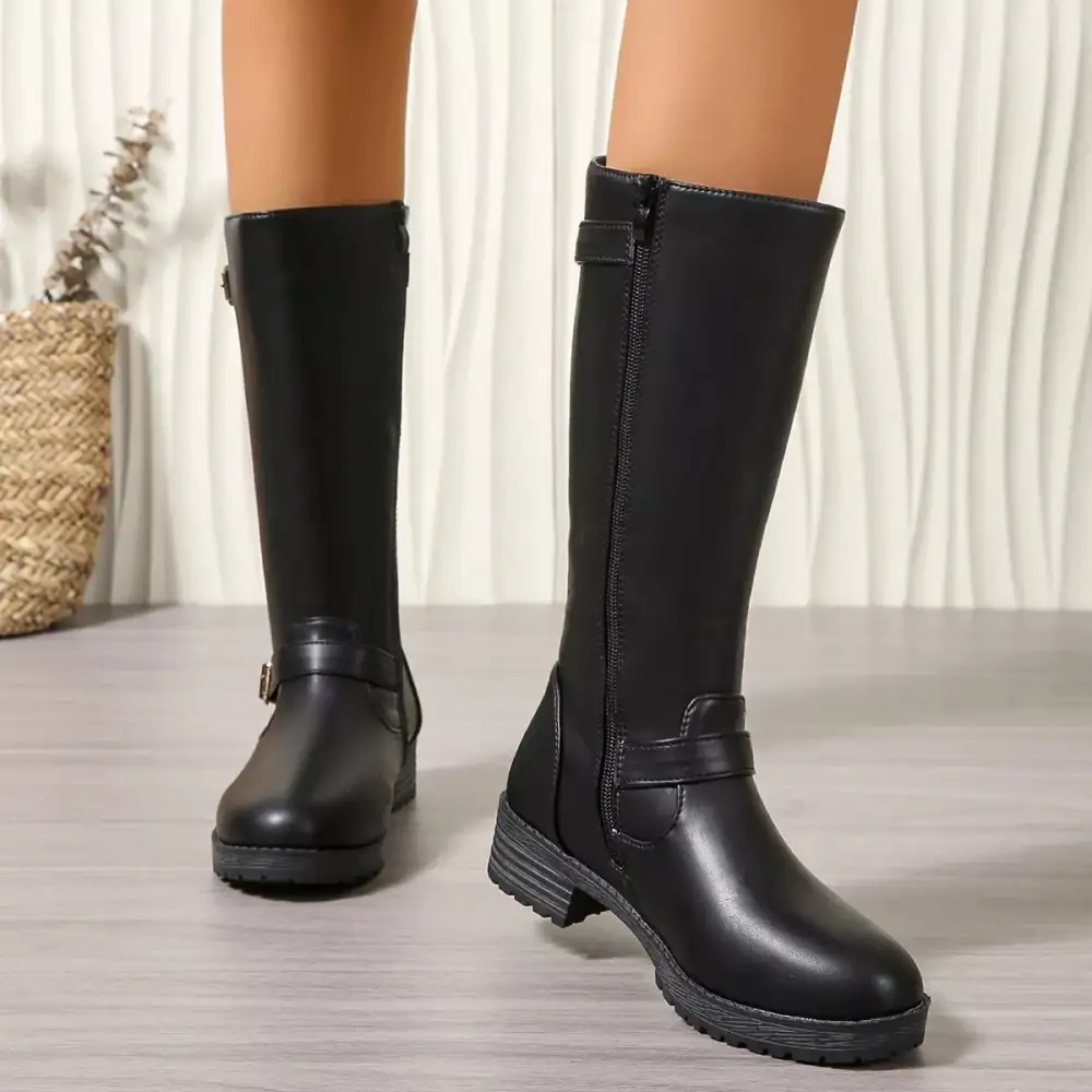 Graceful Round Toe Block Heels Boots