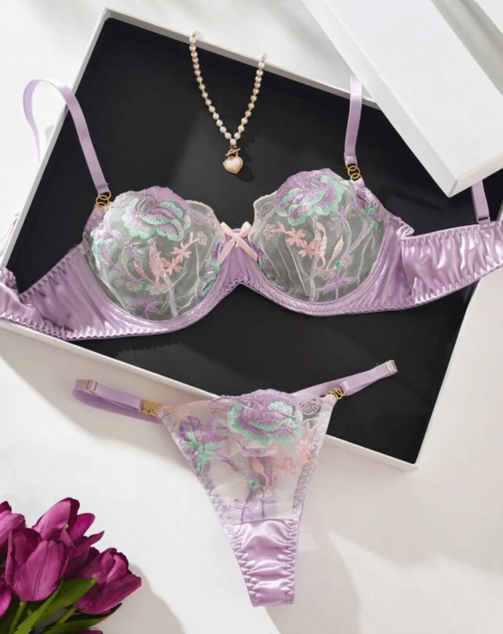 Classic Floral Embroidered Lingerie Set