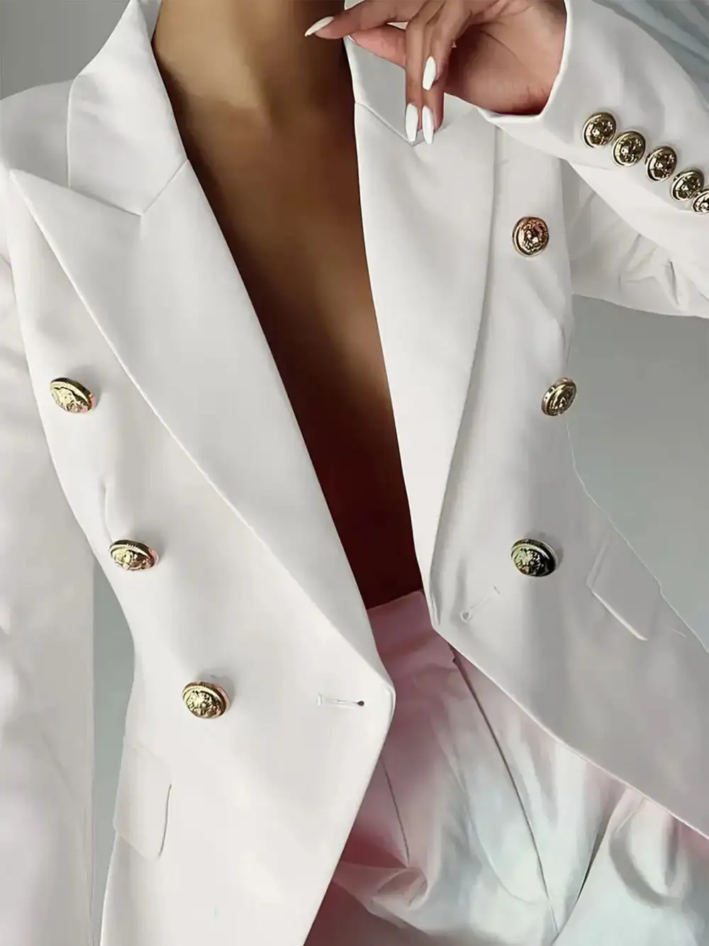 Double-Breasted Lapel-Collar Blazer