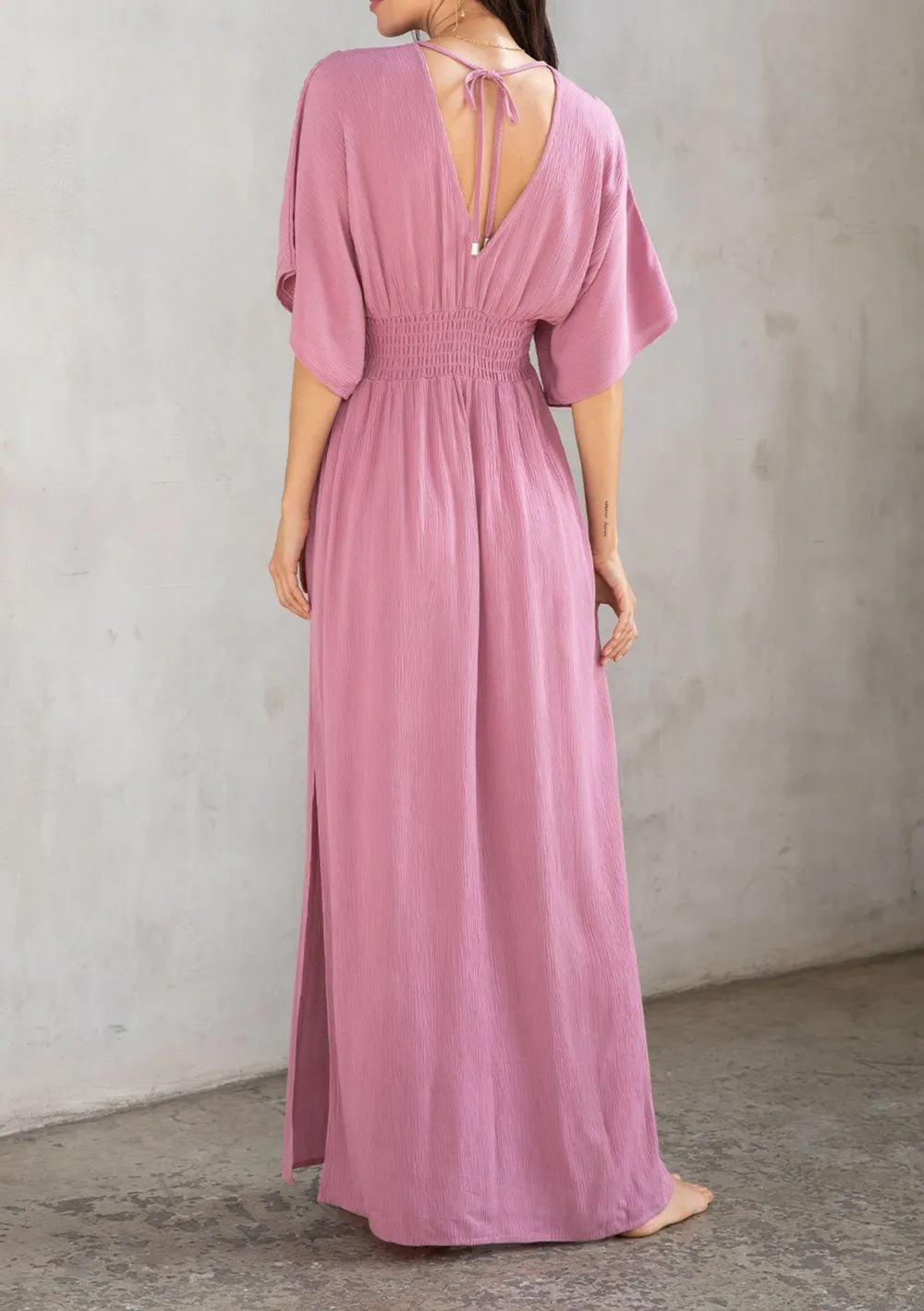 Side Slit V-Neck Half Sleeve Dress