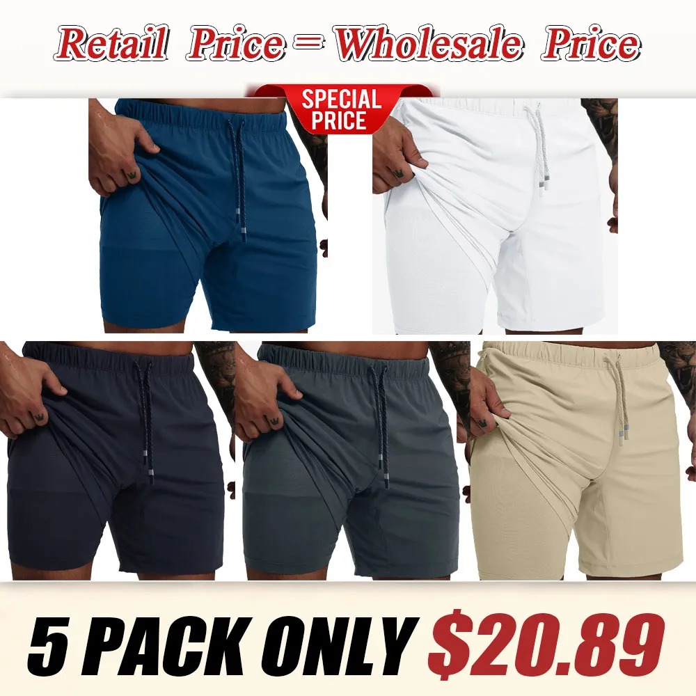 MAELREG Men's 2-in-1 Running Shorts with Liner, Outdoor Hiking Gym Training Shorts, Breathable Athletic Workout Shorts with Towel Hook