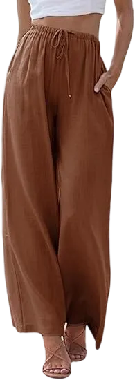 Women’s Wide Leg Palazzo Pants with Pockets – Lightweight Summer Trousers