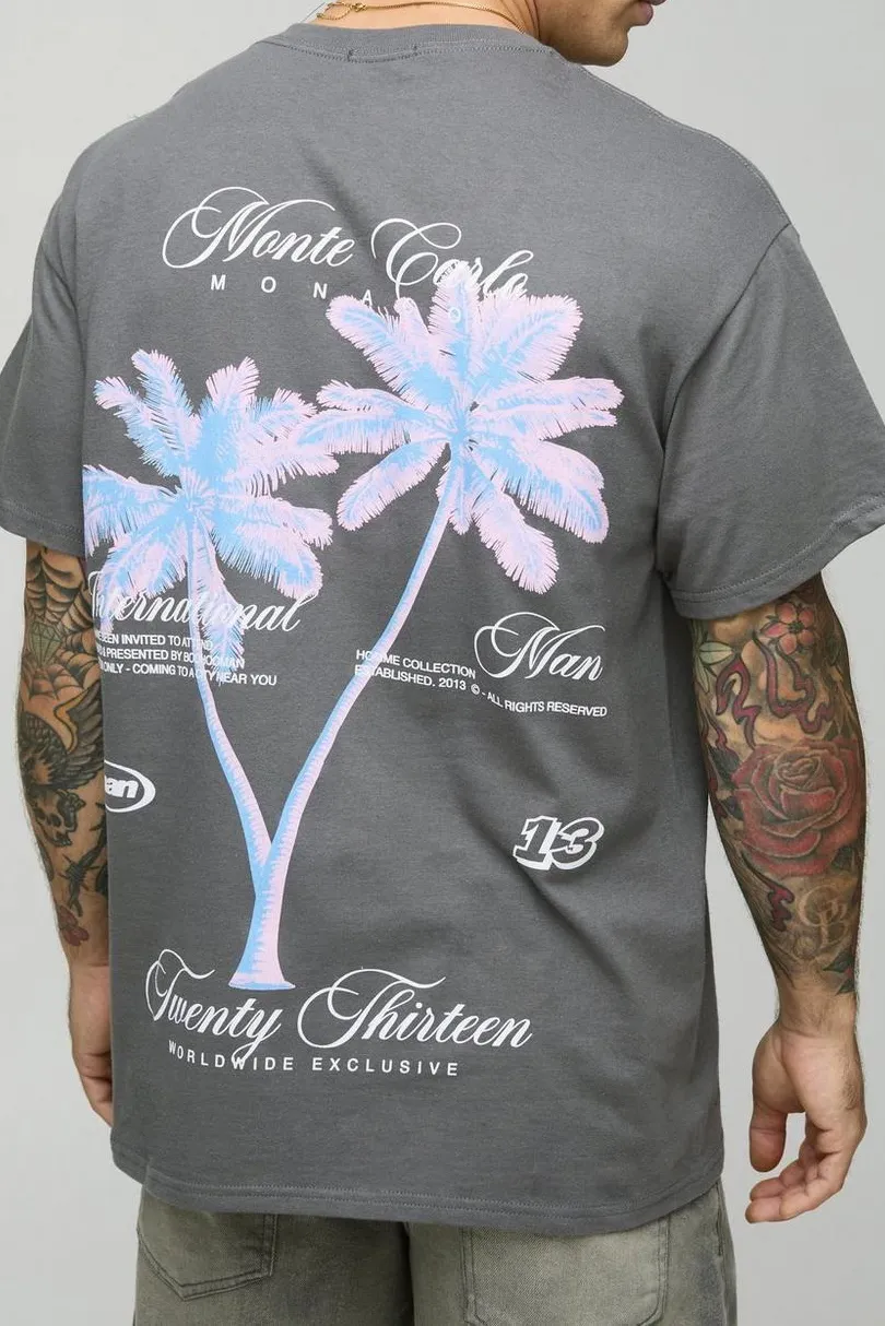 Grey Oversized Blurred Palm Print Graphic T-Shirt