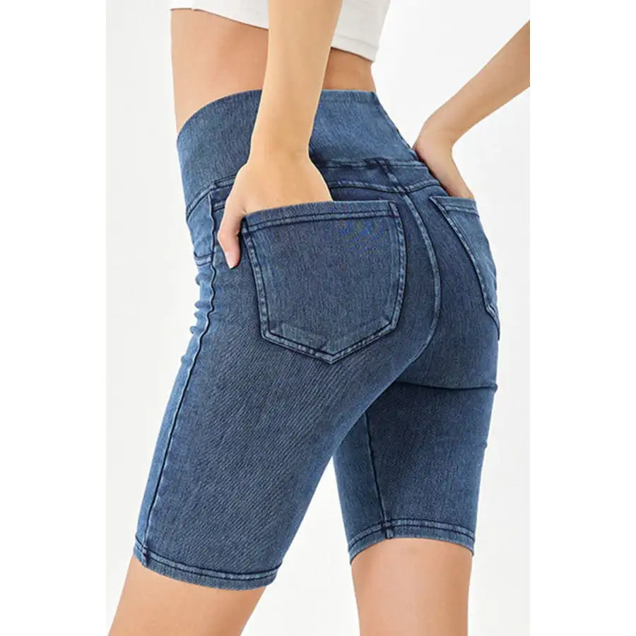 Asymmetrical Waist Denim Shorts with Pockets