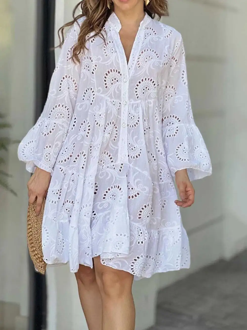 Ruffled Tiered Midi Tie Detail Dress