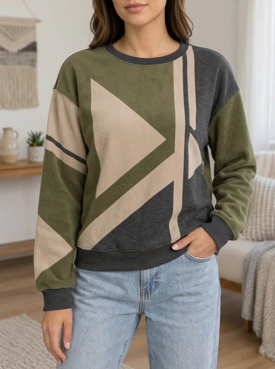 Women's Olive & Color-Block Graphic Sweatshirt