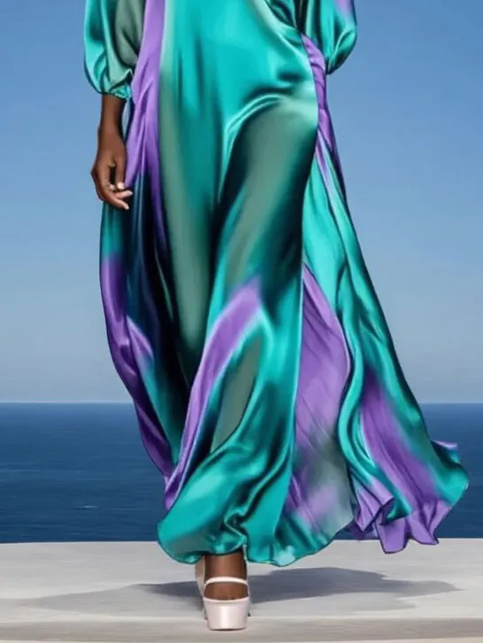 Satin Gradient V Neck Maxi Dress