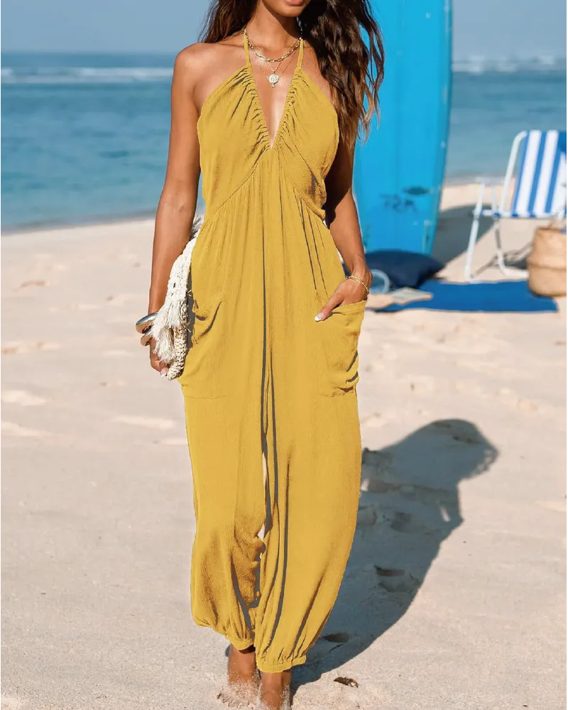 Wide Leg Halter Neck Jumpsuit