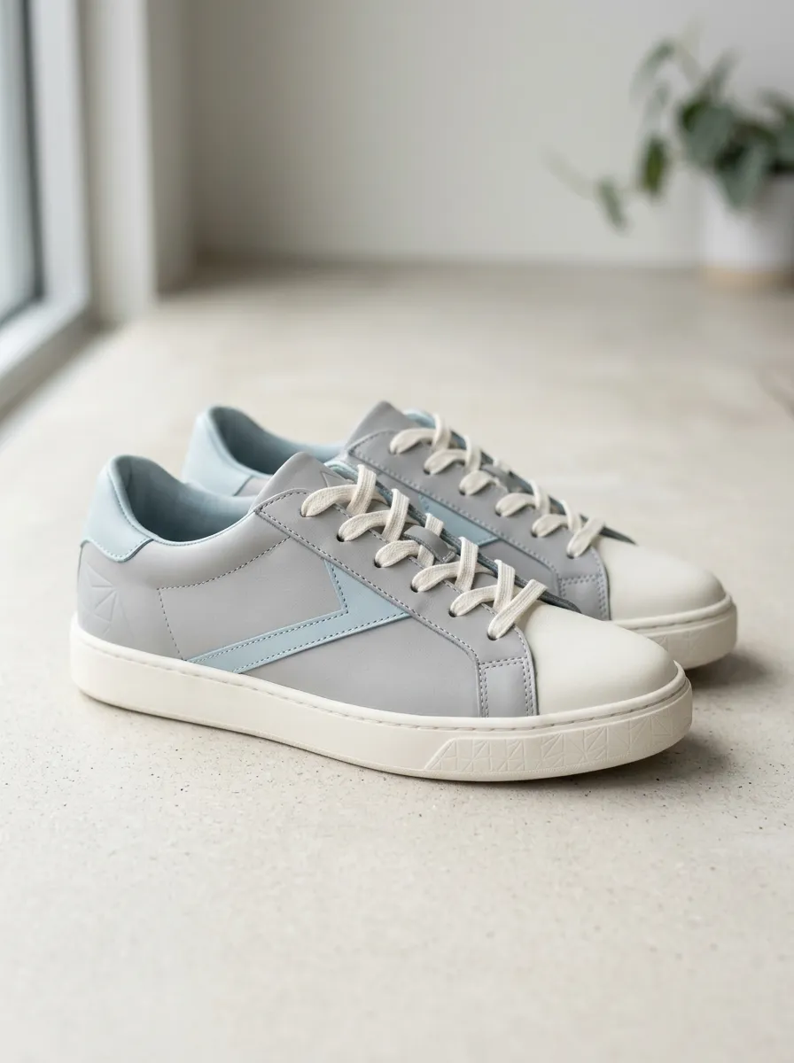 Women's Casual Minimalist Grey and Blue Colorblock Printed Sneakers