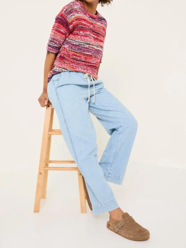 Ashby Light Blue Denim Straight Leg Drawstring Jeans