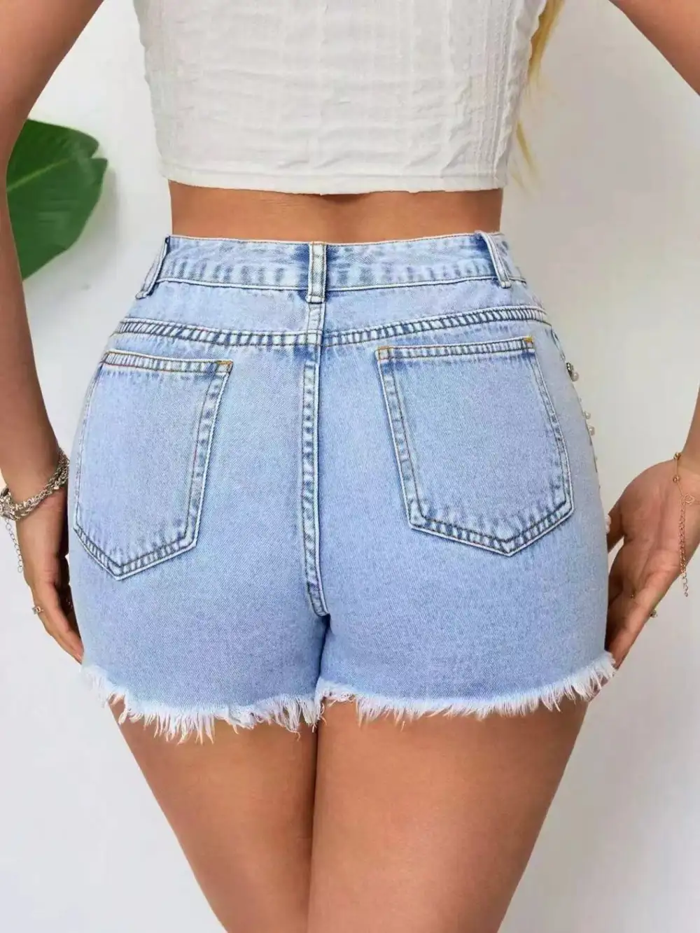 Distressed Raw Hem Denim Shorts
