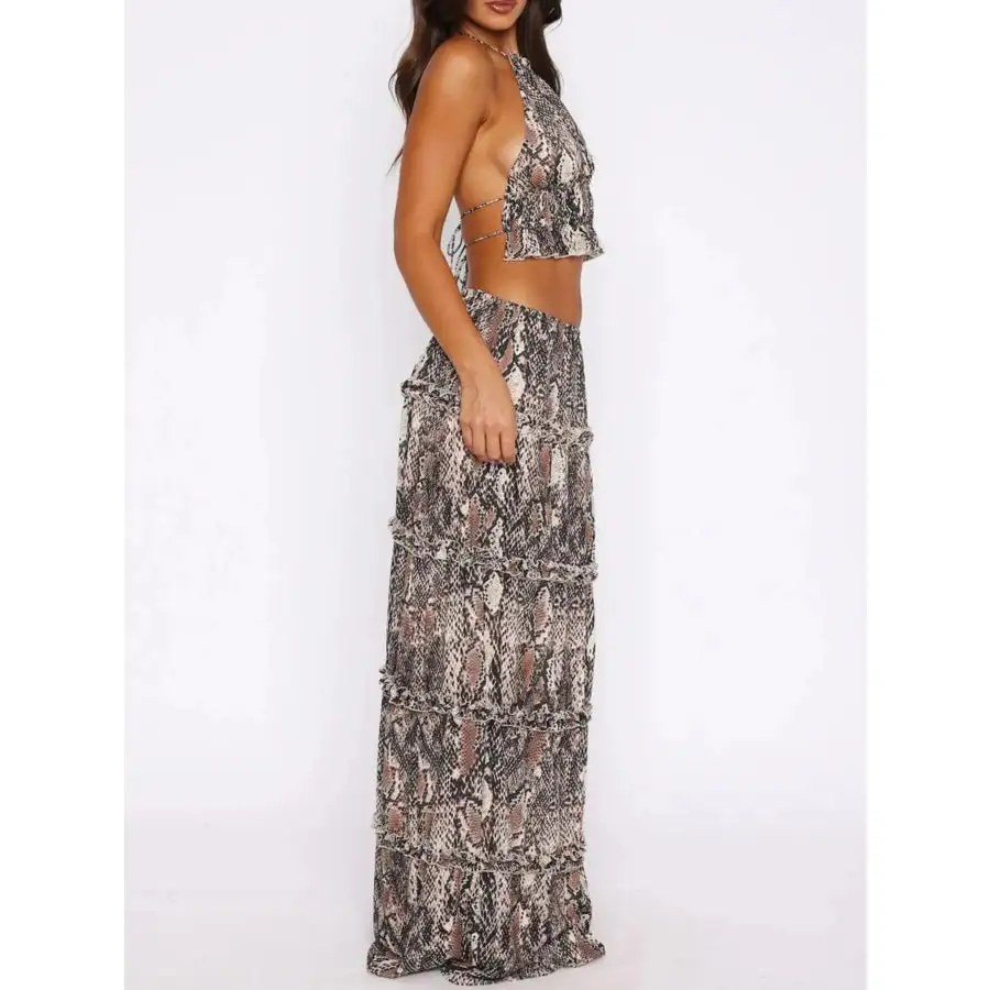 Halter Crop Backless Top and Maxi Skirt Set