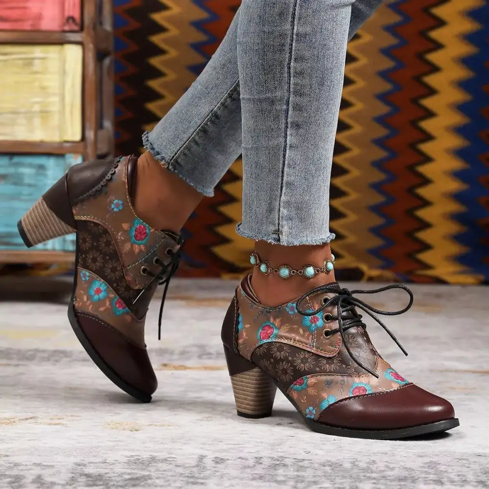 Lace Up Block Heel Ankle Boots