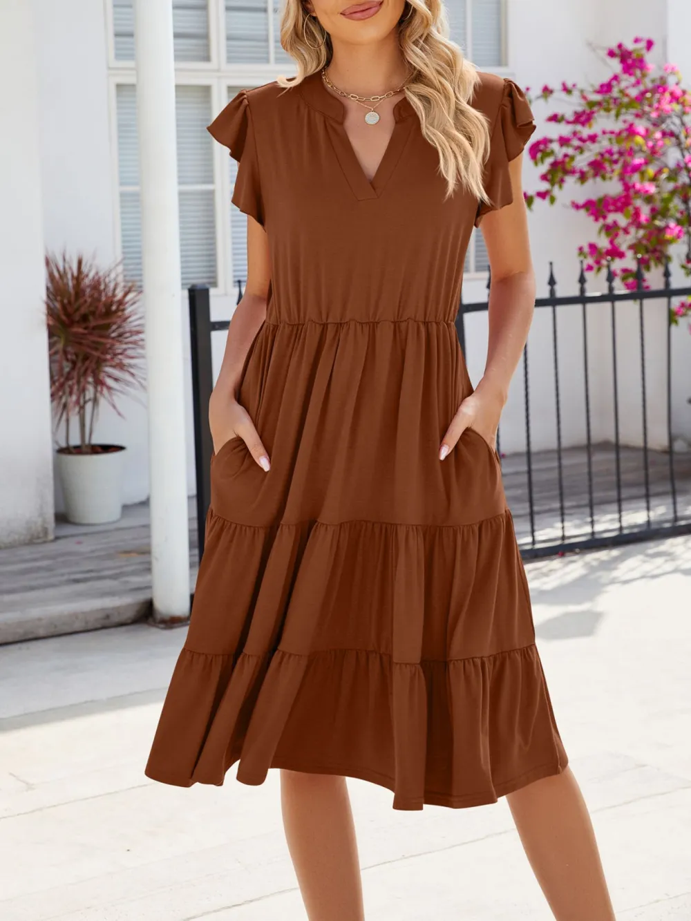 Clean Line Ruffle Tiered Midi Dress
