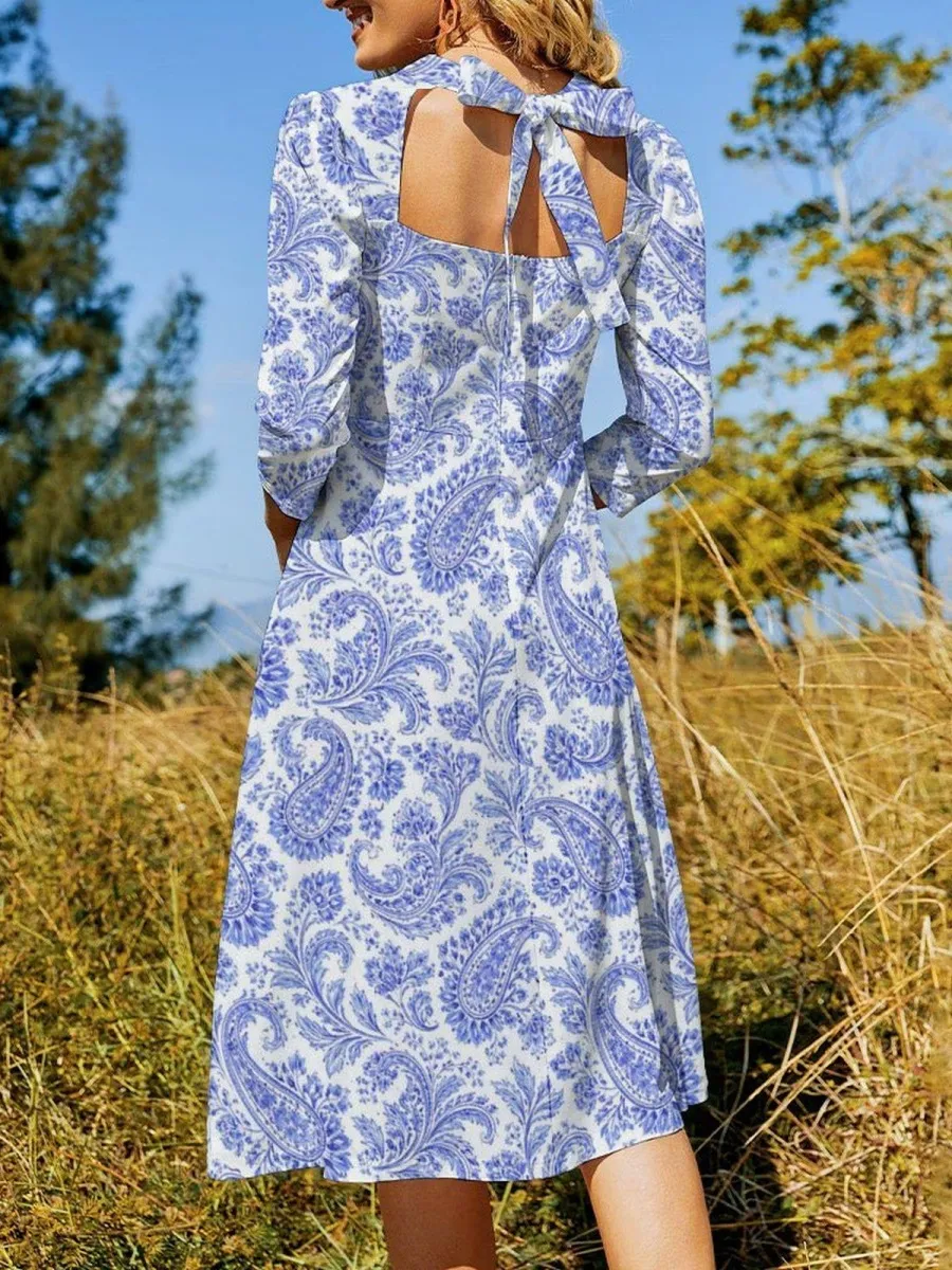 Long Sleeve Print Midi Dress