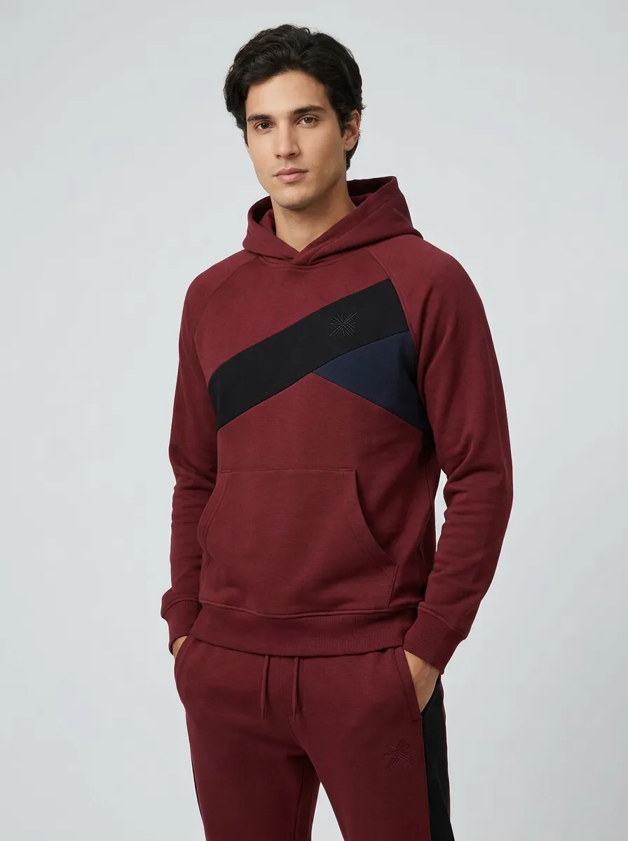 Men's Sporty Colorblock Geometric Printed Hoodie Jogger Set