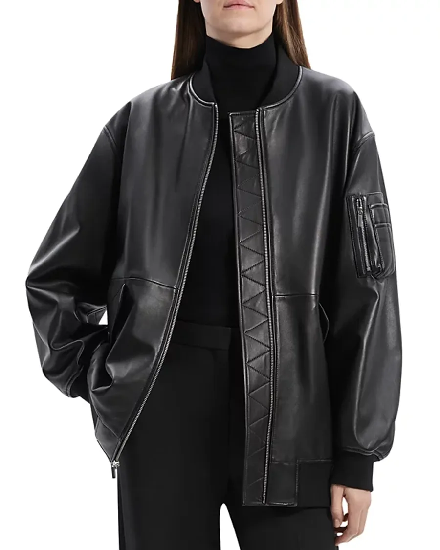 Oversized Leather Flight Jacket