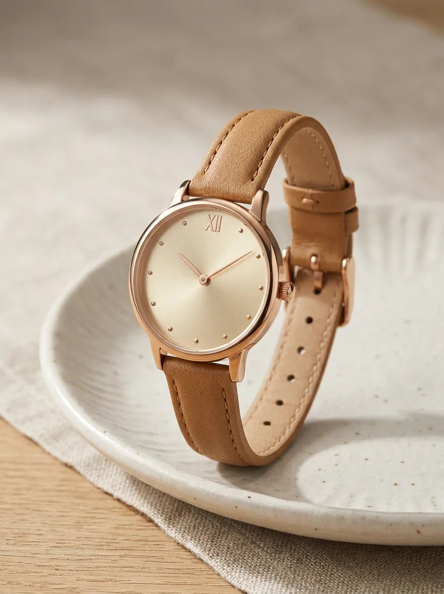 Tan Leather Strap Minimalist Watch