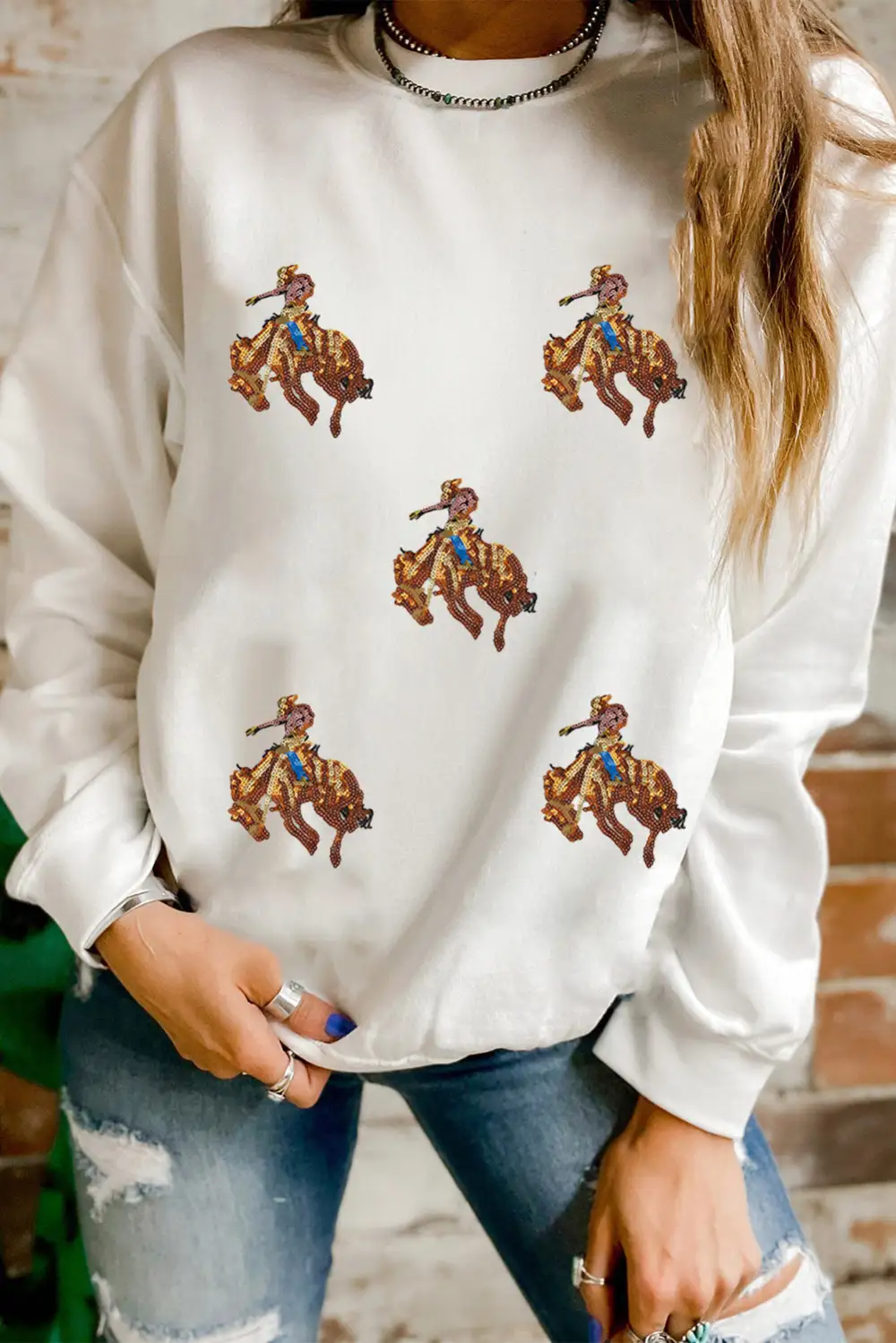 Sequin Accent Patchwork Drop Shoulder Sweatshirt