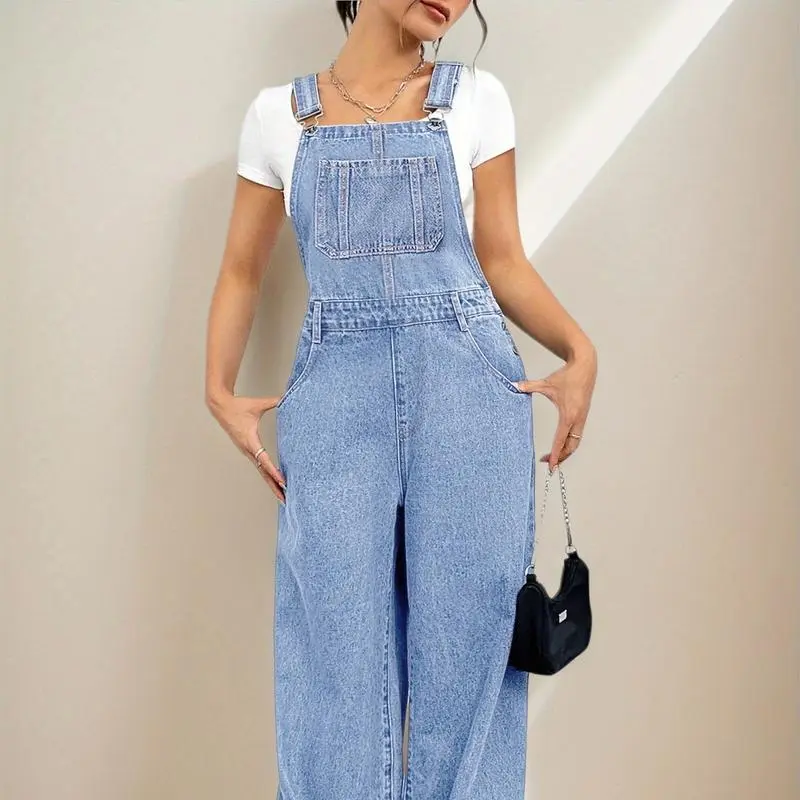 Women's Denim Bib Overalls Casual Adjustable Strap Wide Leg Jean Jumpsuits Loose Fit Long Rompers With jumpsuit Overall Romper Womenswear,Preppy 80s Clothes, Overalls for Women