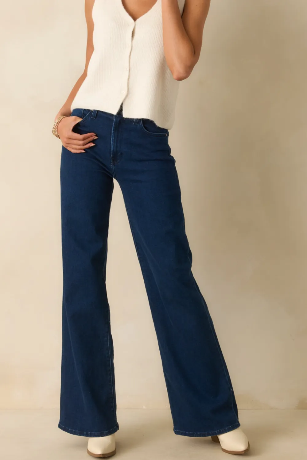 Dark Wash Cotton Wide Leg Jeans
