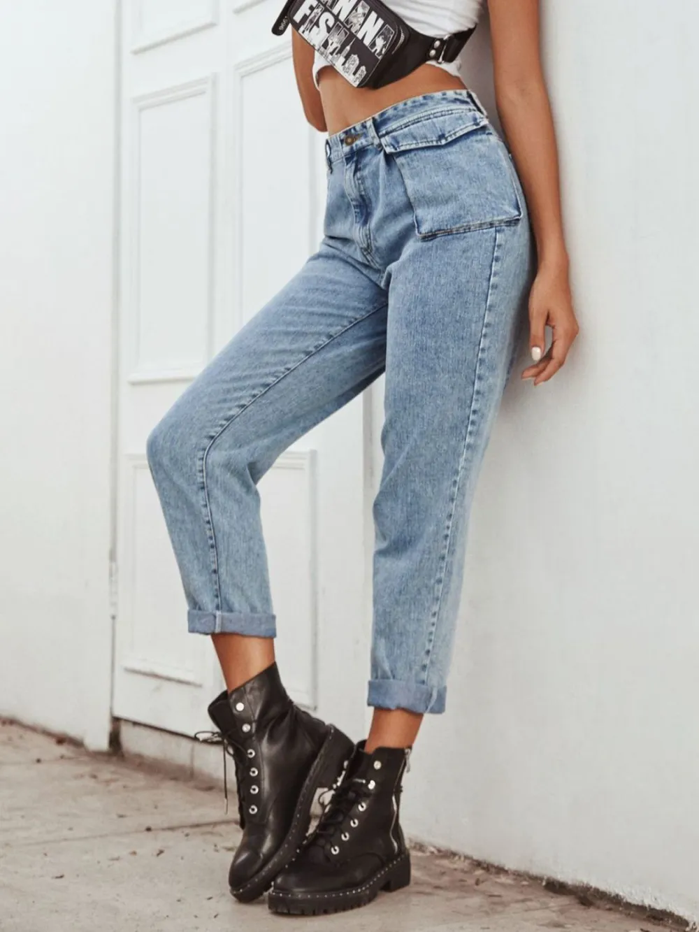 Relaxed High Waist Straight Leg Denim Jeans
