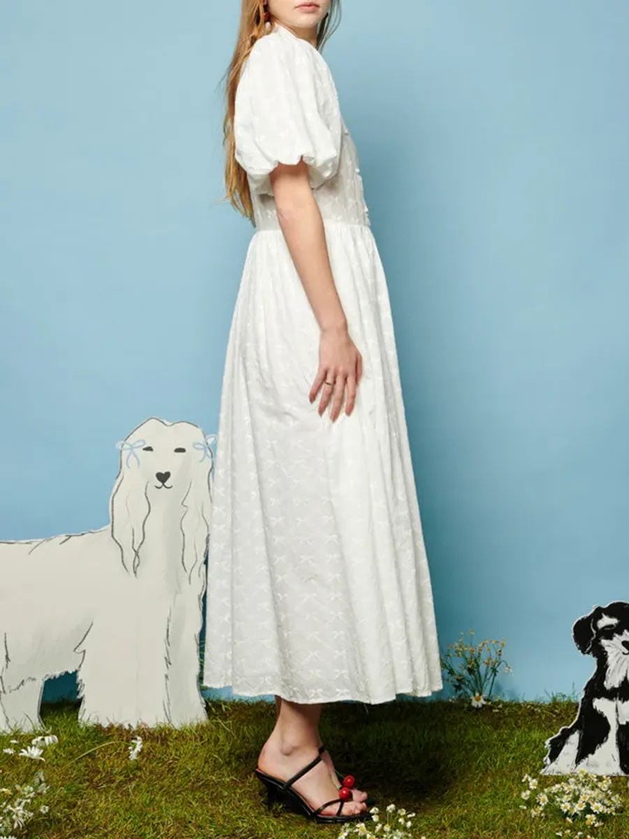 Daily Bow Embroidered Midi Dress