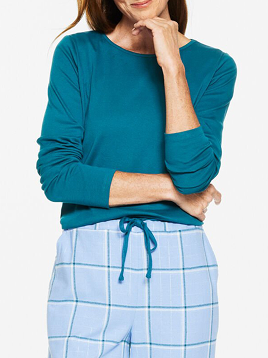 Women'S Casual Blue Plaid Drawstring Pajama Set