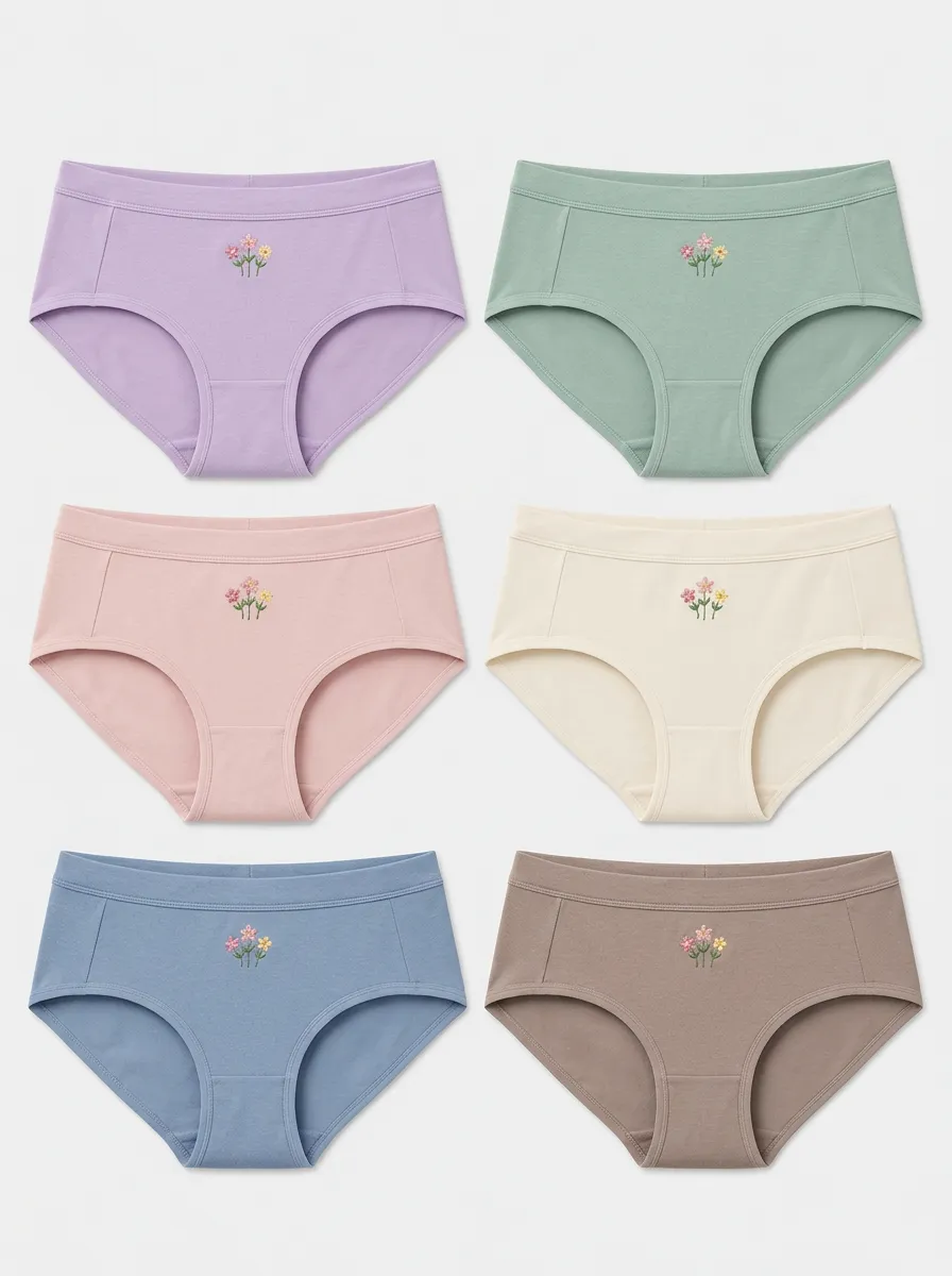 Women's Floral Lover Small Flower Embroidered Multi-pack Panties