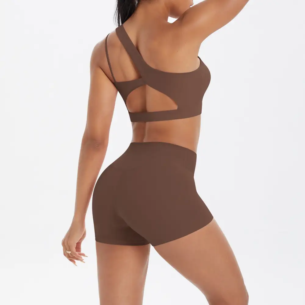 One-Shoulder Backless Bra, Vest and Shorts Active Set