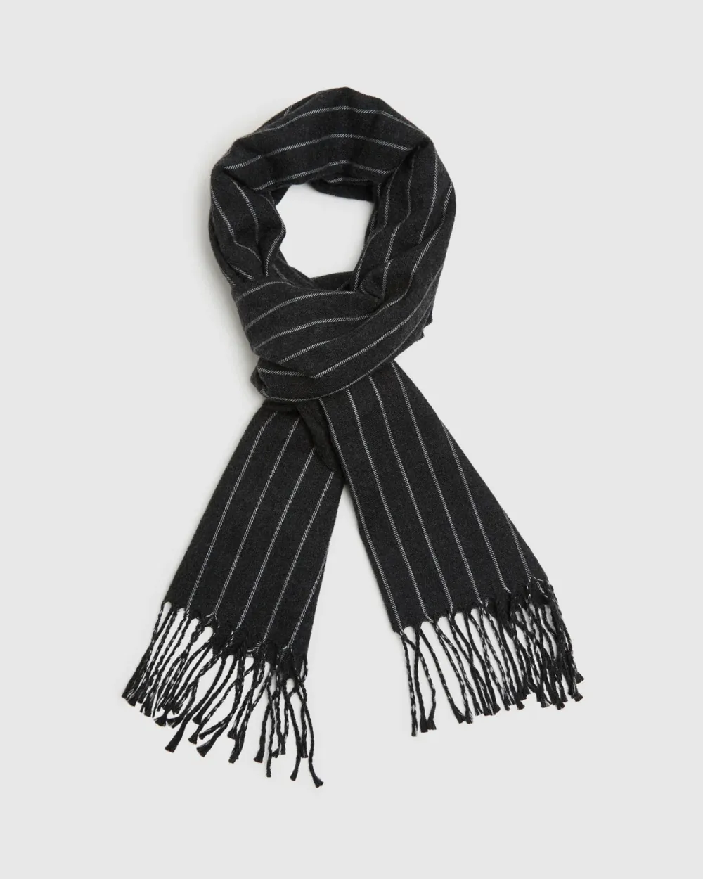 Black With White Striped Fringed Scarf